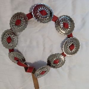 Small Silver and Red Concha Belt